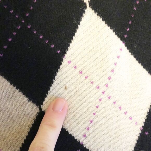 Banana Republic Cashmere Argyle Sweater Size Small Black Tan - Picture 7 of 7